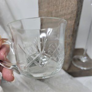 Vintage Glass Coffee Tea Cups Clear w/ Cut Design 8 Pc